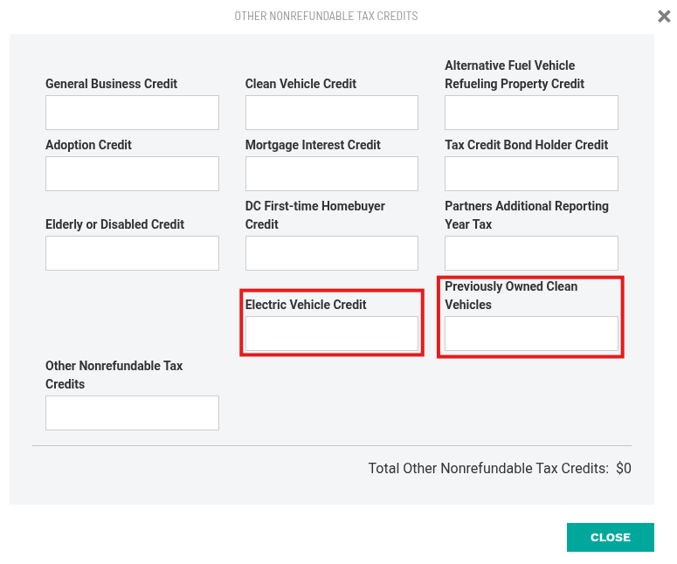 EV Credit Worksheet