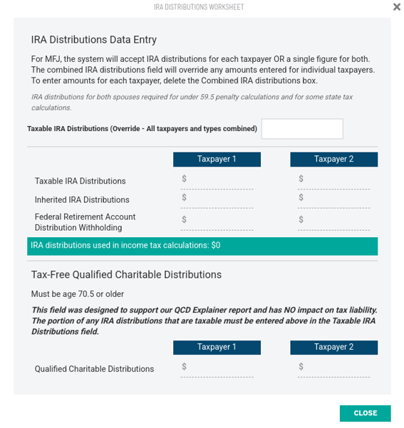 IRA Distributions Worksheet