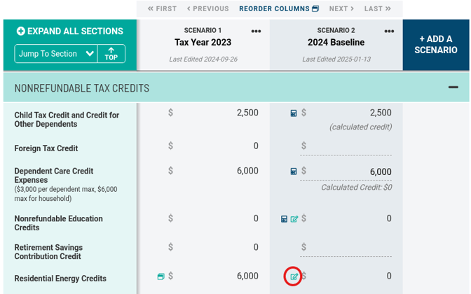 Residential Energy Credit in NR Credit Section