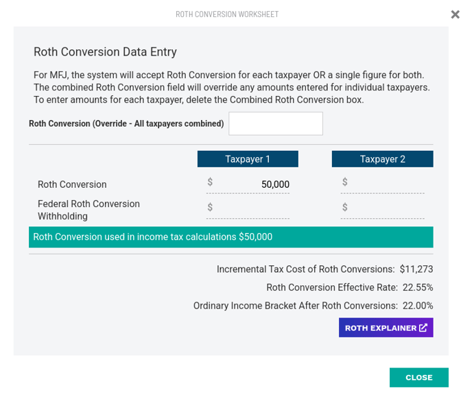 Roth Conversion Data Entry