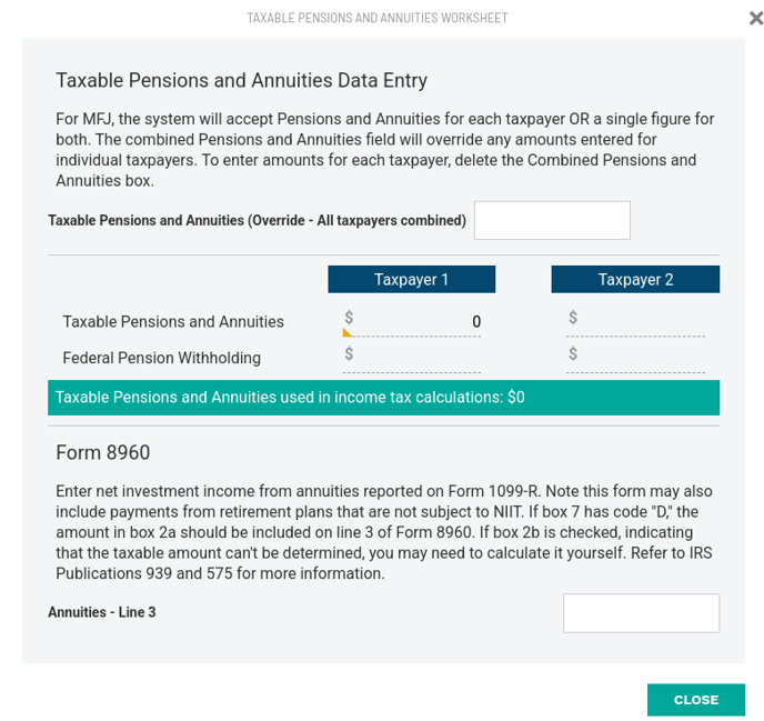 Taxable Pension and Annuities Worksheet