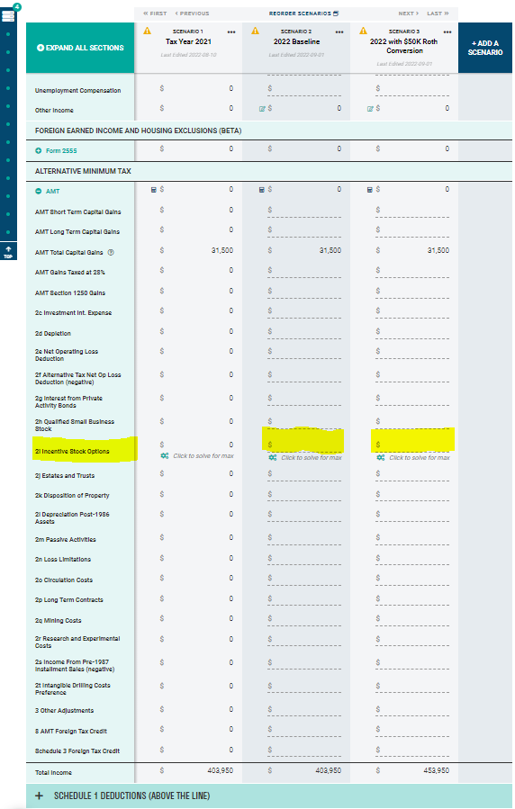 Incentive Stock Options (ISO) "Solve for Max" and AMT